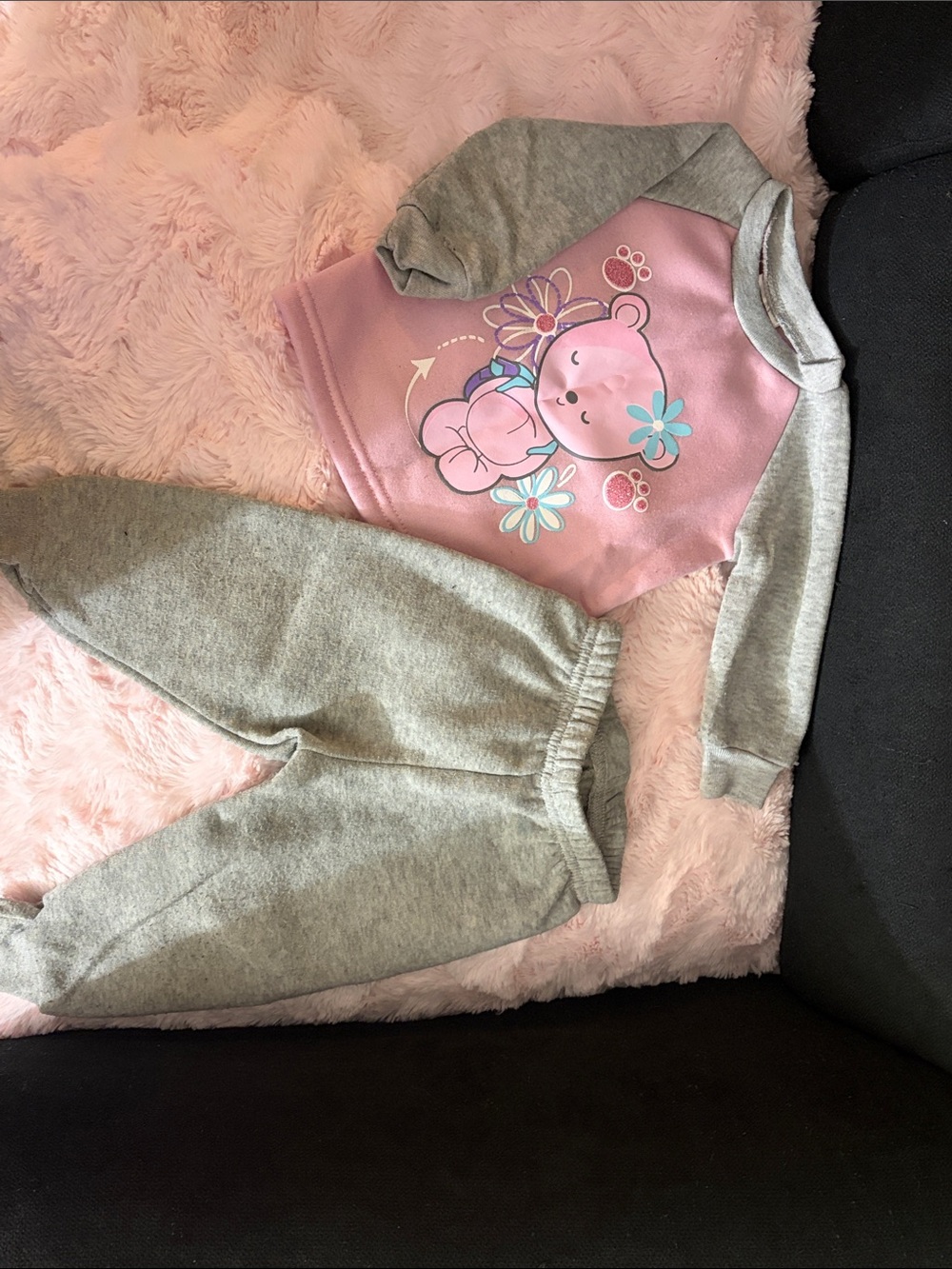 Kids Pink & Gray Bear Sweatshirt and Gray Joggers Set